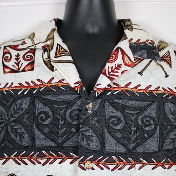 RJC Ltd Outrigger Canoe Barkcloth Hawaiian Aloha Shirt Lg Paddles - Picture 3 of 7
